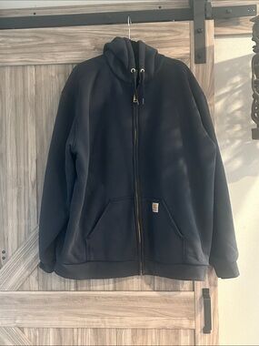Carhartt Navy Blue Full-Zip Hooded Work Jacket Size XL